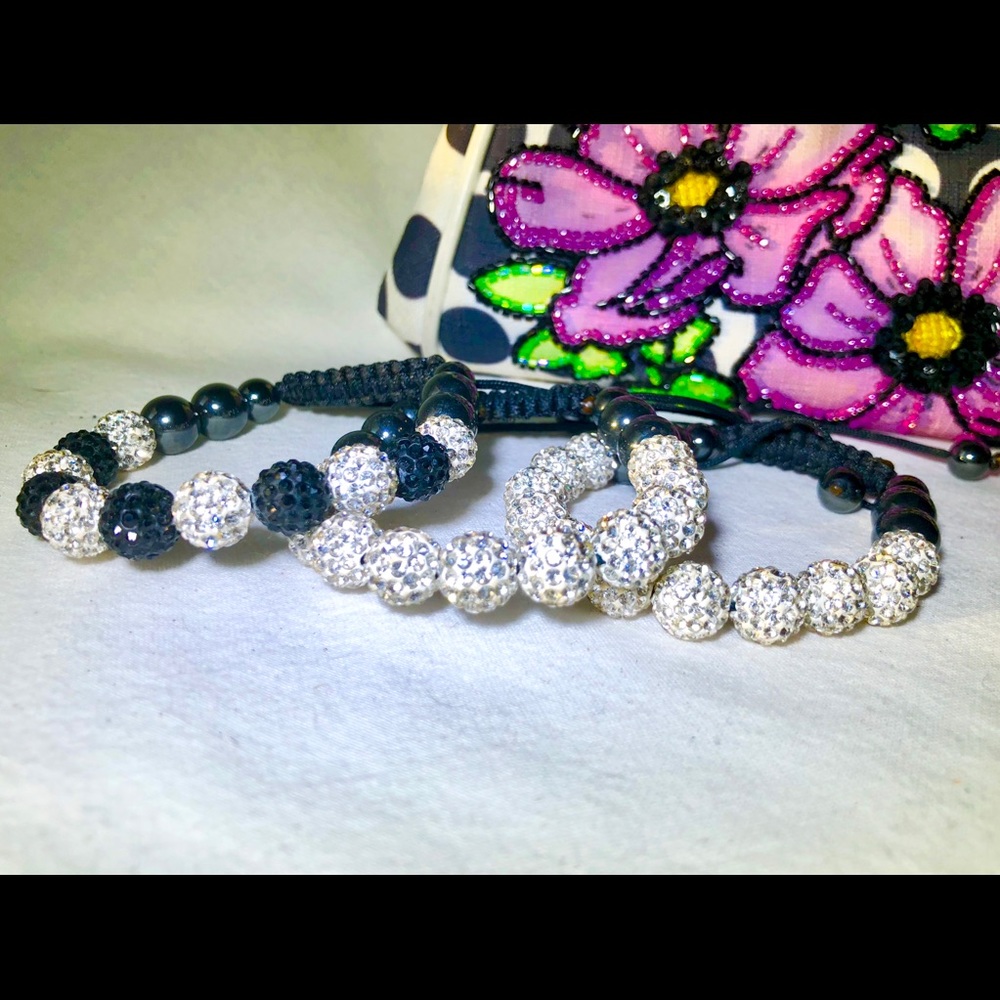 3 White and black Crystal Bracelets